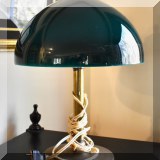 DL05. Green glass shade brass table lamp. 
